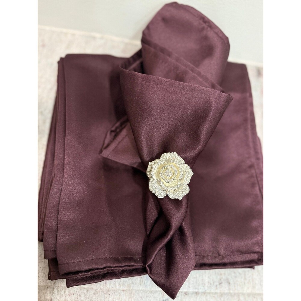 Set of 6 Plum Eggplant Satin Table Napkins – Formal Event & Dinner Decor